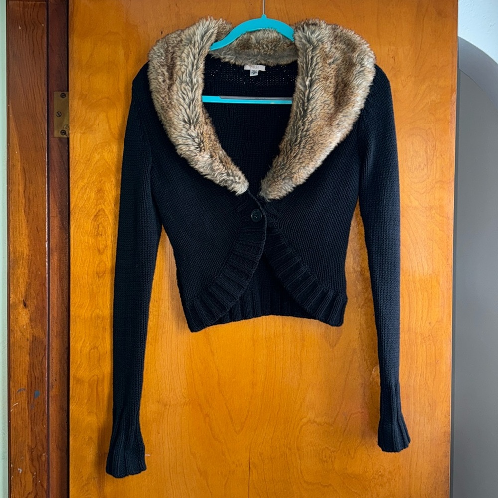 Cropped faux fur cardigan